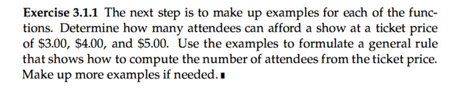 Use the results of exercise 3.1.1 to determine how much it costs to run a show at $3.00, $4.00, and...