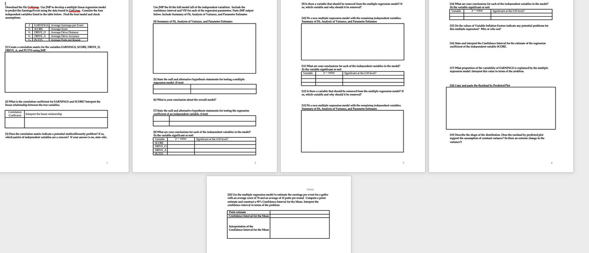 Download the file Golf.jmp. Use JMP to develop a multiple linear regression model to predict the...