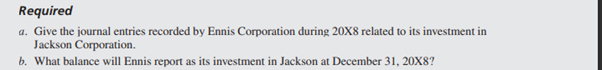 Ennis Corporation acquired 35 percent of Jackson Corporation’s stock on January 1, 20X8, by issuing...-2