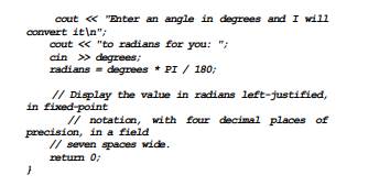 The following program skeleton asks for an angle in degrees and converts it to radians. The...-2