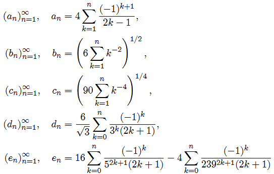 The following sequences all converge to p: Make a function for each sequence that returns an array...