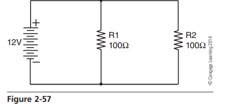 Solve for the following values shown in Figure 2-57: A. Voltage dropped across R1 B. Voltage dropped...