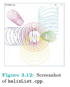 Run helixList.cpp, which shows six copies of the same helix, variously transformed and colored....