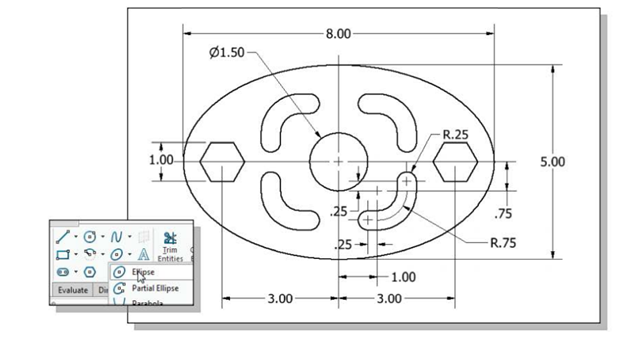 Vent Cover (Thickness: 0.125 inches. Hint: Use the Ellipse command.)