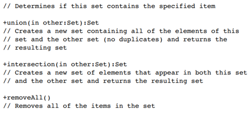 In mathematics, a set is a group of distinct items. Design and implement (using an array) an ADT Set...-2