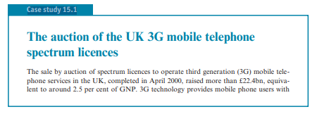 Referring to Case Study 15.1, assess the effectiveness of the auction designs used to sell licences...-1