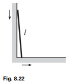 A ladder of length and uniform mass density stands on a frictionless floor and leans against a...