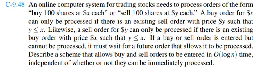 Write a program that can process a sequence of stock buy and sell orders as described in Exercise...