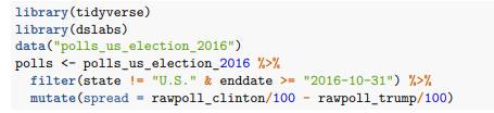 Create this table: Now for each poll use the CLT to create a 95% confidence interval for the spread...