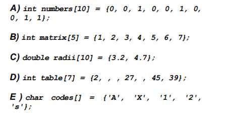 Indicate if each of the following array definitions is valid or invalid (If a definition is invalid,...-1