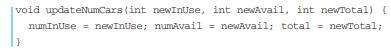 Suppose a class RentalCarCompany has three integer instance variables, numInUse, numAvail, and...