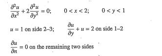 A two-dimensional boundary value problem is stated as follows: Using only one finite element shown...-1