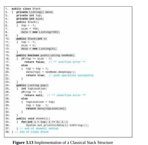 Expand the implementation of the class Stack presented in Figure 3.13 so that it expands every time...