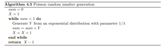 Algorithm 4.5 is a standard for generating random deviates from a Poisson distribution with...