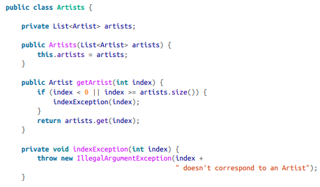 Take a look at the Artists domain class in Example 4-26, which represents a group of artists. Your...-1