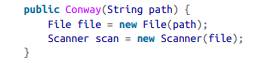 Define a constructor for the Conway class that takes a string representing the name (or path) of a...