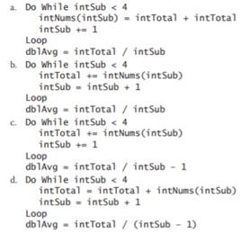 The intSales array is declared as follows: Dim intSales() As Integer = {10000, 12000, 900, 500,...-2