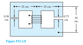 In the magnetic circuit shown in Figure P11.2.8 the center leg has the same cross-sectional area as...