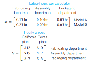 Labor costs. A company with manufacturing plants in California and Texas has labor-hour and wage...