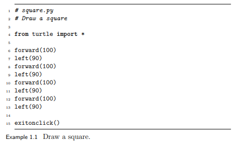 Write a program to put a circle inside the square of Example 1.1, so that the circle just touches...