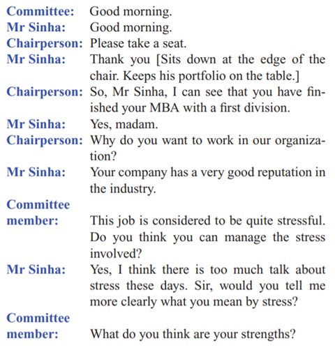 CASE: AN EMPLOYMENT INTERVIEW Mr Sinha has an MBA. He is being interviewed for the position of...-1