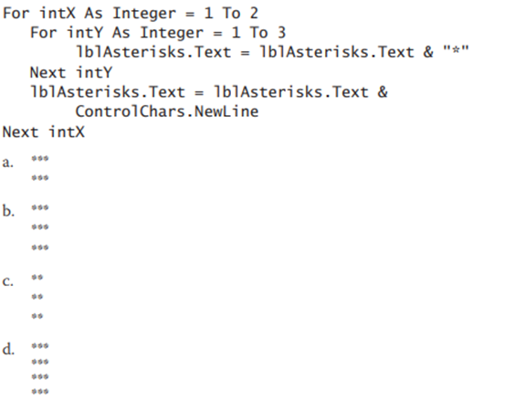 What will the following code display in the lblAsterisks control?