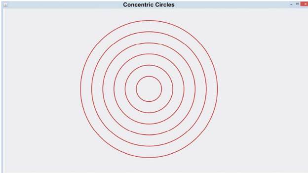 Write a program to draw concentric circles as shown below. It should use a recursive method until...