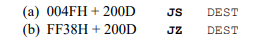 Determine whether the conditional jump instructions shown below will cause a jump to DEST.