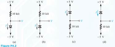 For the circuits shown in Fig. P4.2 using ideal diodes, find the values of the voltages and currents...