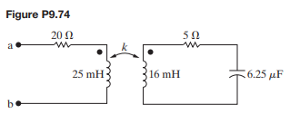 The value of k in the circuit in Fig. P9.74 is adjusted so that Z ab is purely resistive when v = 4...