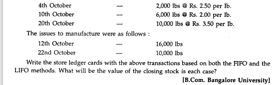 At the beginning of October 1995, the Bangalore Tin Co. had 10,000 lbs of ten@ per lb. Further...