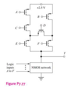 What is the logic function implemented by the gate in Fig. P7.77? (b) Design the NMOS transistor...