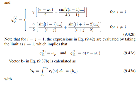 Derive the expressions of Ql and bl given in Eqs. (9.41), (9.42), and (9.43).-2