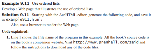 Create the Web page of Example 9.11 (ordered lists)