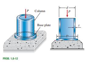 A steel column of hollow circular cross section is supported on a circular steel base plate and a...