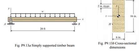 A laminated wood beam consists of eight 2 in. × 6-in. planks glued together to form a section 6 in....