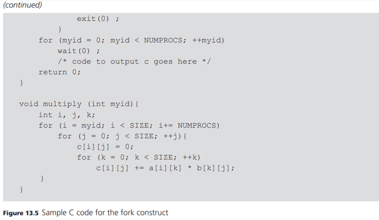 In Figures 13.4 and 13.5, the main process creates new child processes to compute the matrix product...-3