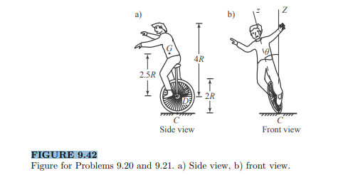 Consider the unicycle and rider in Figure 9.42. The mass of the unicycle is m and the mass of the...