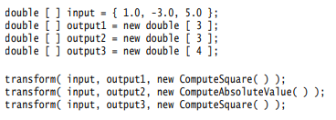 Method transform takes two identically sized-arrays as parameters: input and output, and a third...