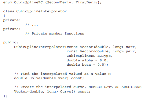 The objective of this exercise is to integrate C++ code for cubic spline interpolation (as developed...