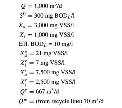 You have an activated sludge reactor of volume 250m 3 . The following operational parameters exist:...