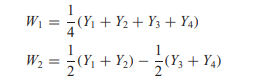 Consider the following functions of the random variables Y1, Y2, and Y3: W1 = Y1 + Y2 + Y3 W2 = Y1 –...