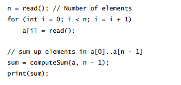 The following piece of code is supposed to read in a number of elements, and to print their sum....-1