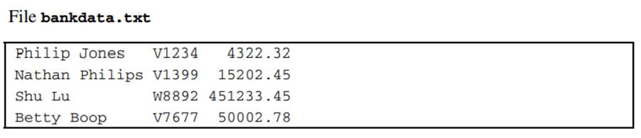 You have a text file called bankdata.txt with data values arranged as follows: Create a temporary...-2