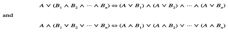 Let A and B 1 , B 2 , ... B n be statement letters. Prove the finite extension of the distributive...