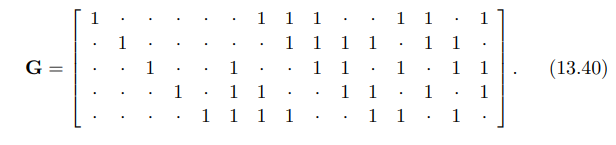 A code with minimum distance greater than dGV. A rather nice (15, 5) code is generated by this...