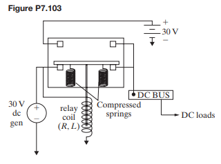 The relay shown in Fig. P 7.103 connects the 30 V dc generator to the dc bus as long as the relay...