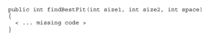 size1 and size2 are the sizes of two files, and space is the amount of available space on a CD....