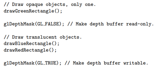 Rearrange the rectangles and insert two glDepthMask() calls in the drawing routine of...