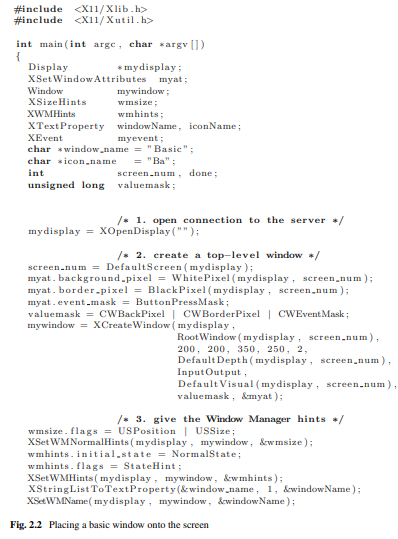 What is the purpose of the XNextEvent() call in the program of Fig. 2.3? What happens when this call...-2